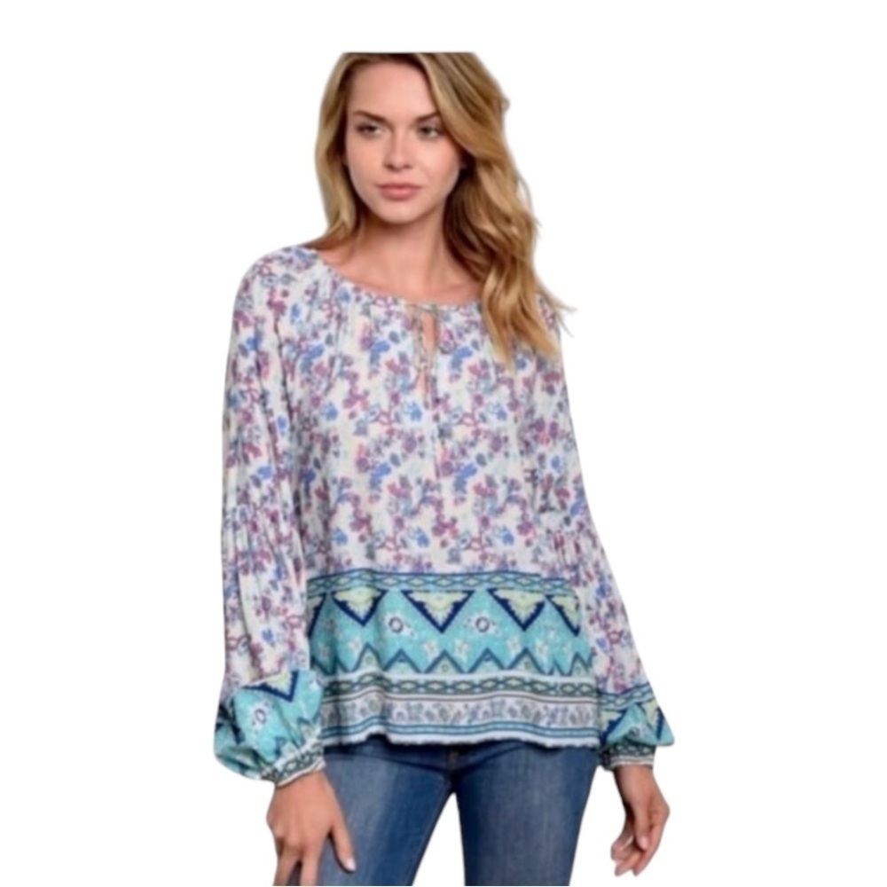 Love Riche Tie Front Boho Tunic size M